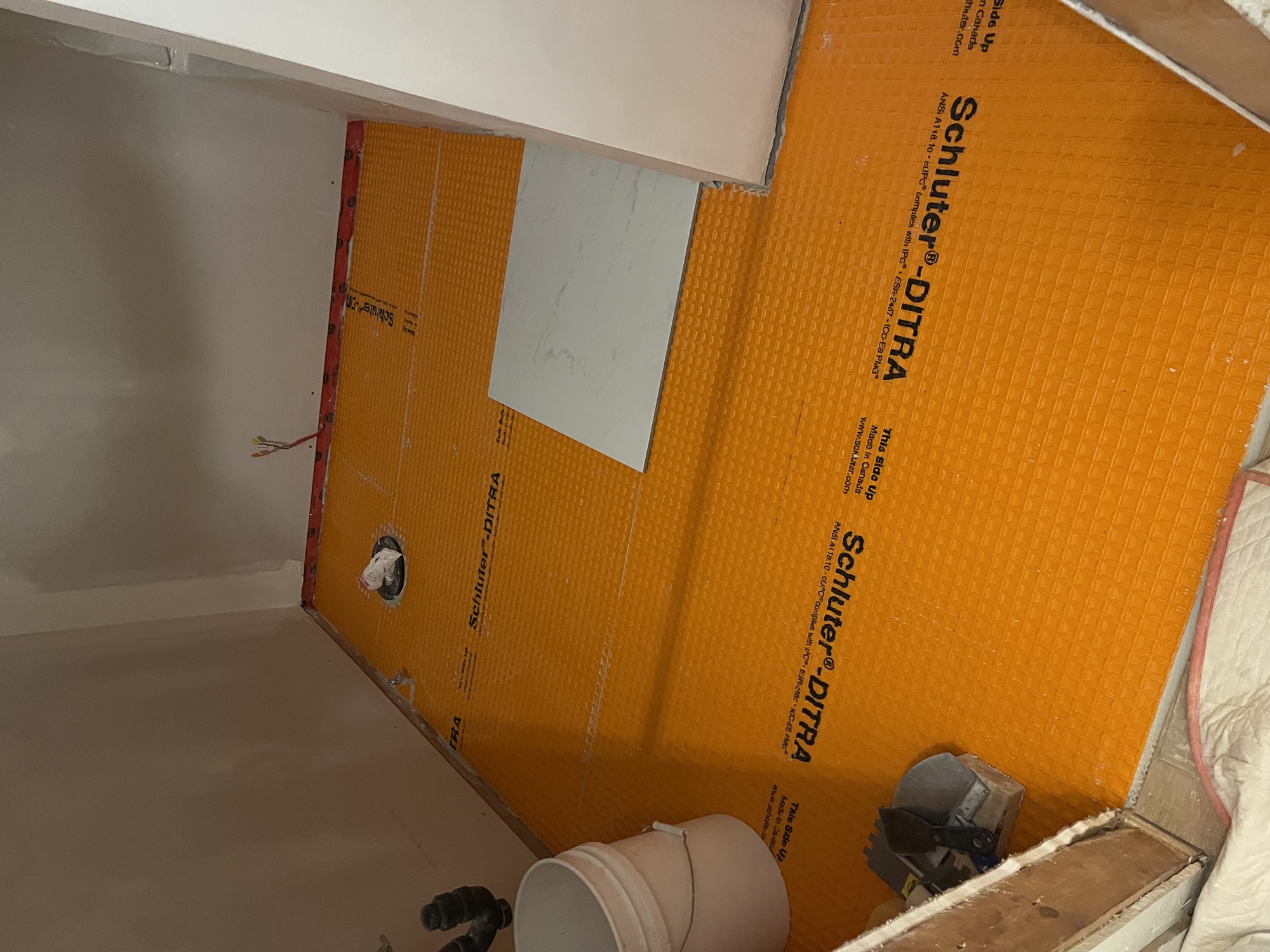 Luxury Bathroom makeover tile preperation.