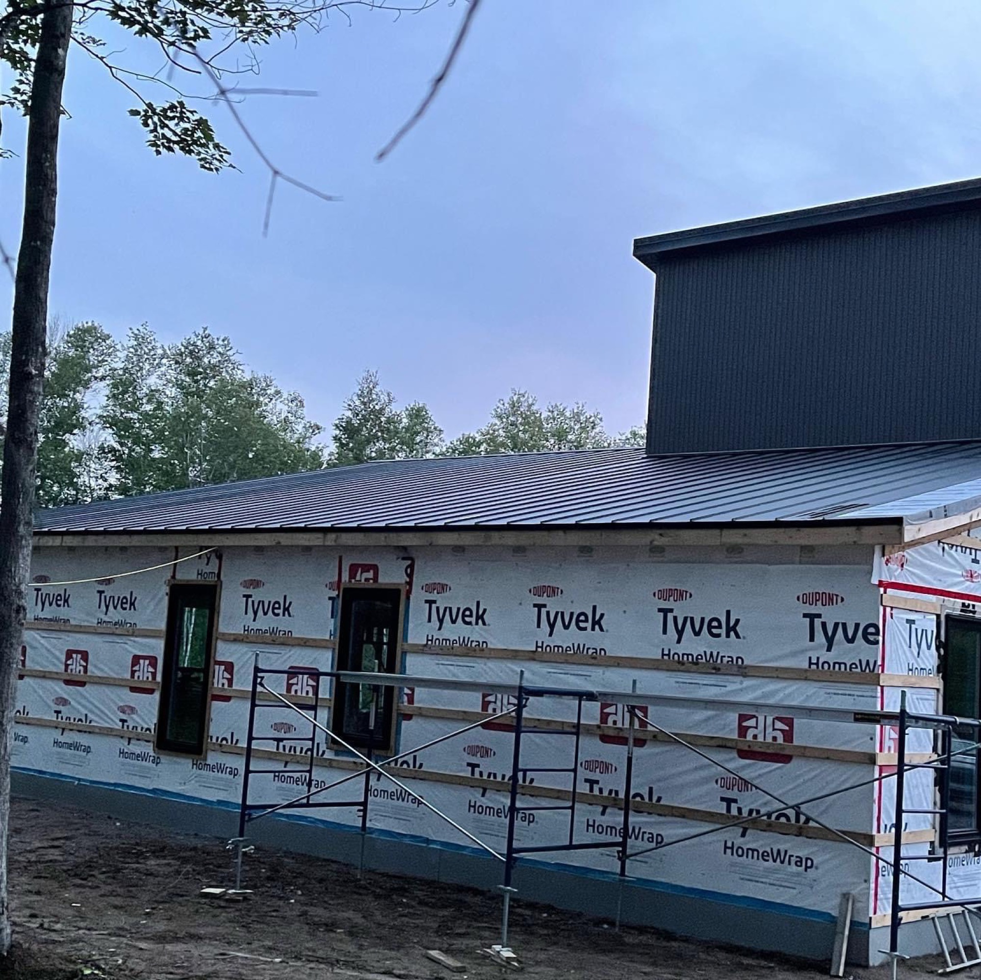 Metal roof with standing seams.