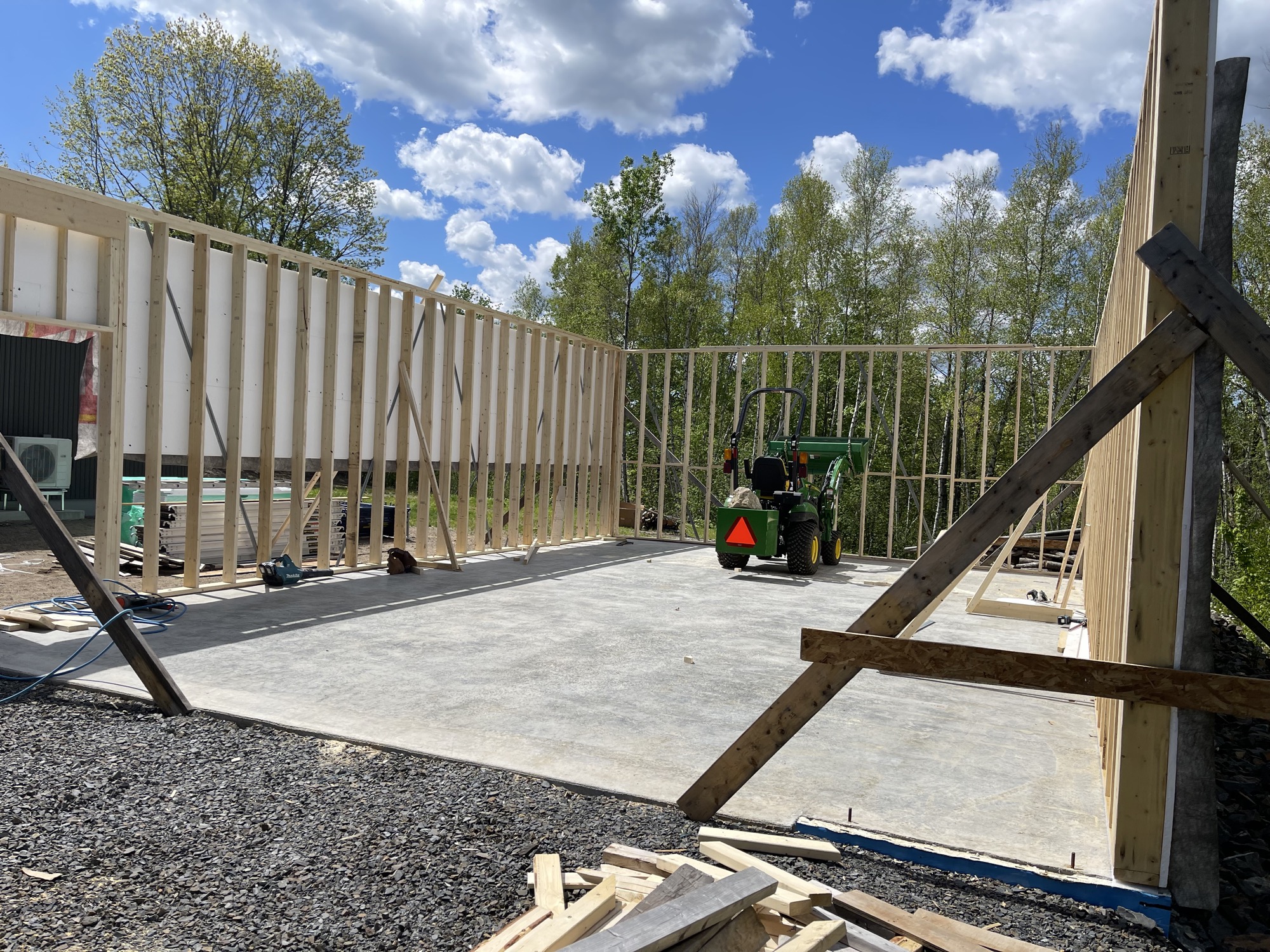 Garage construction in progress.