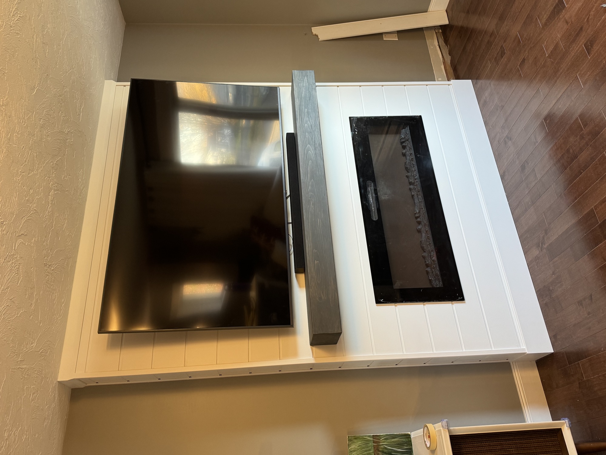 Electric fireplace mantel  with TV completed.