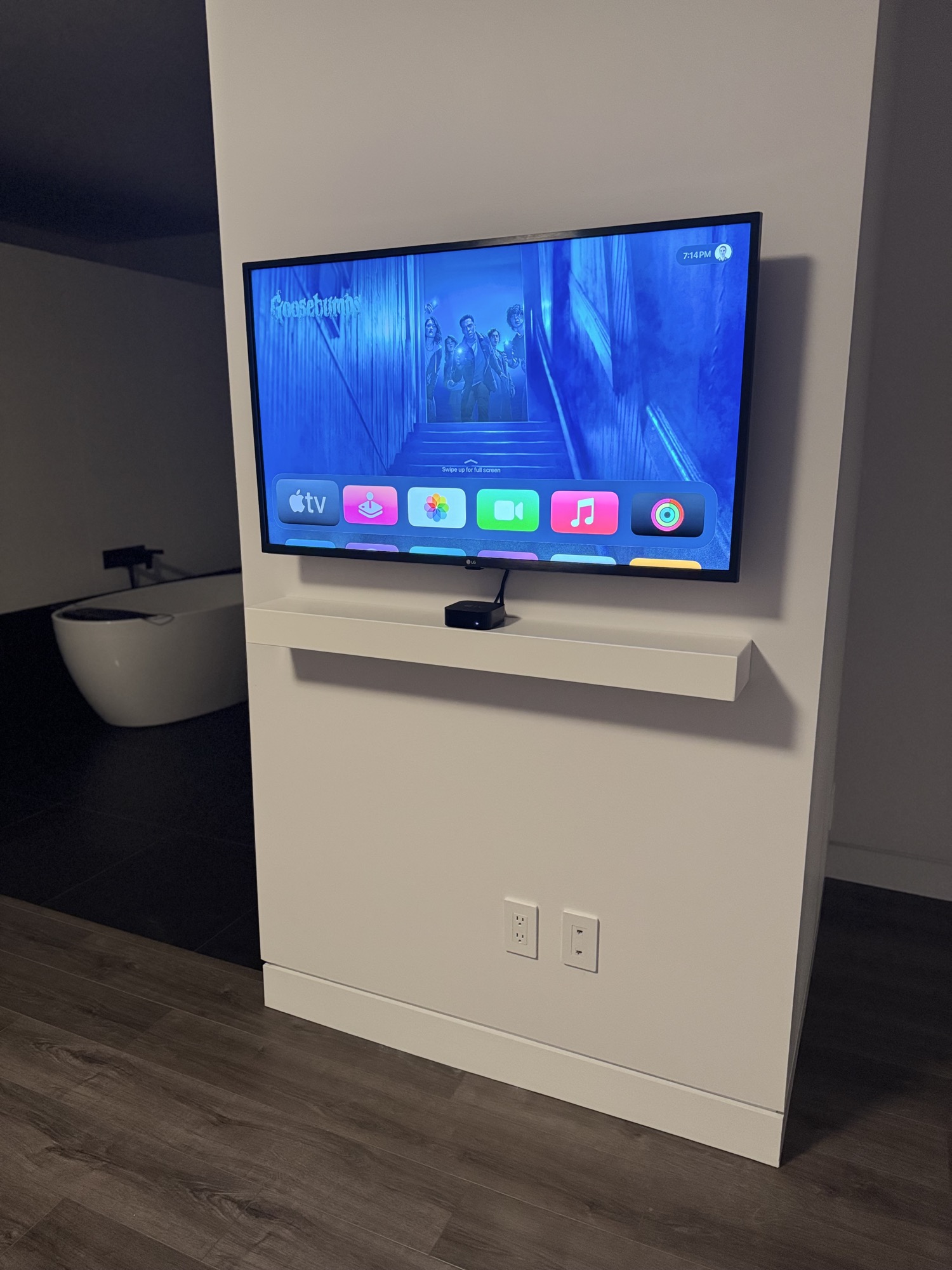 Floating TV shelf.
